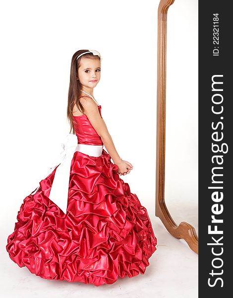 Beautiful Little Girl In Red Evening Dress