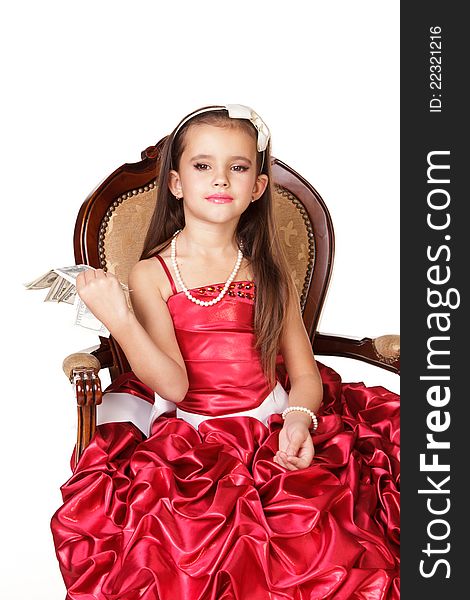 Beautiful Little Girl In Red Evening Dress