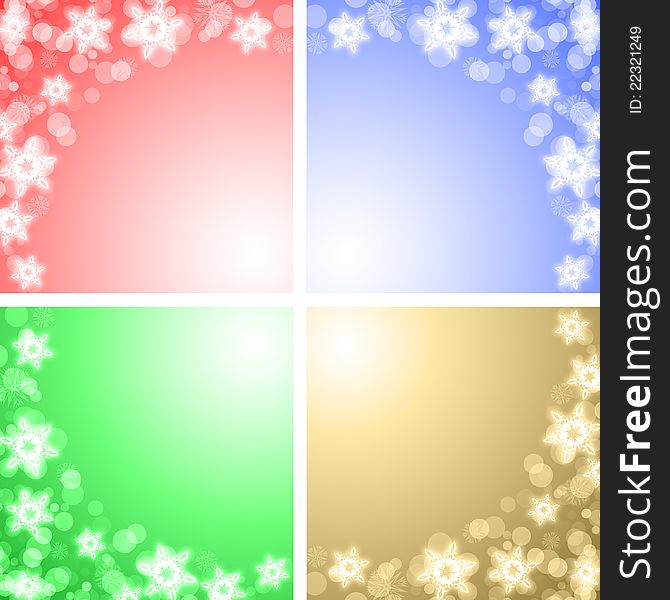 Background with snowflakes in four different colors. Background with snowflakes in four different colors.