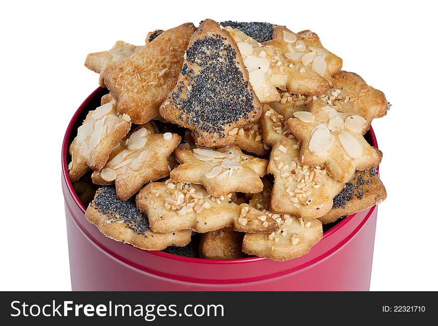 Assorted Christmas cookies in a red can