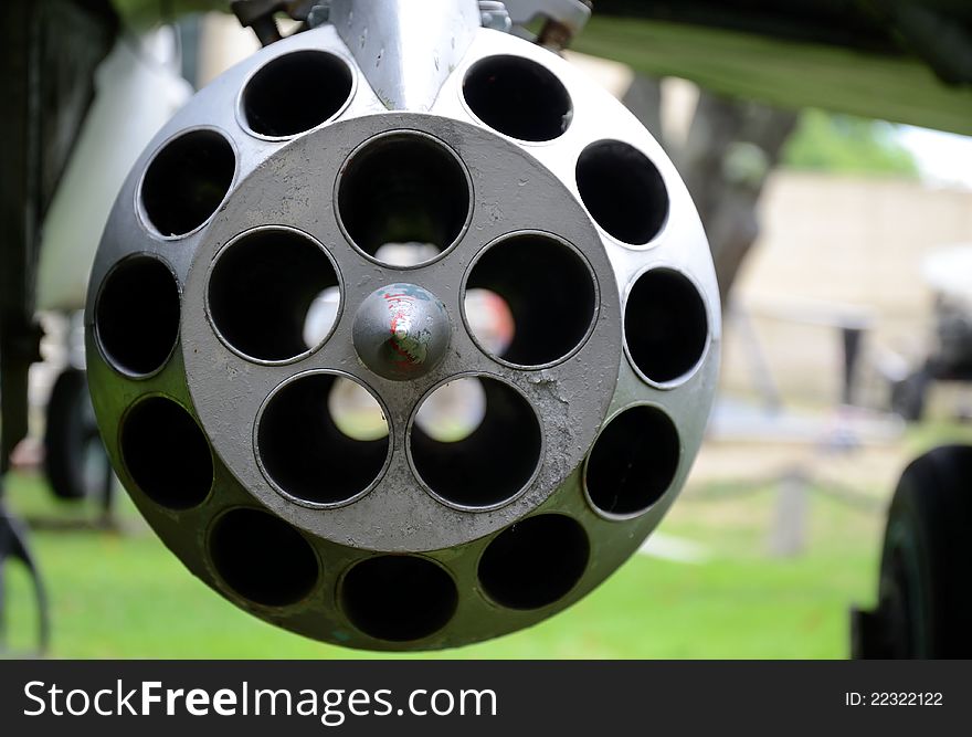 Old rocket launcher under fighter. Old rocket launcher under fighter