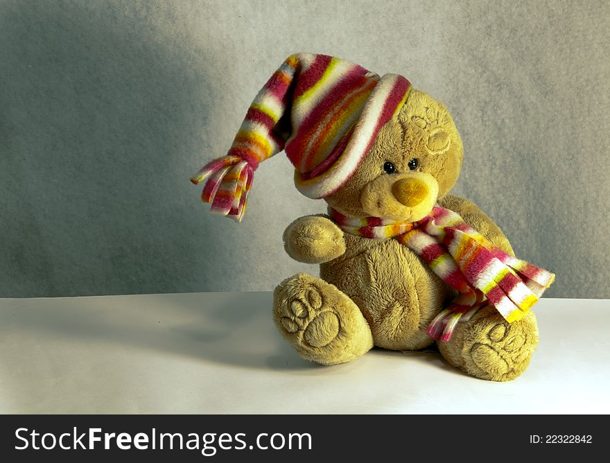 Teddy Bear With Hair And Wool Scarf