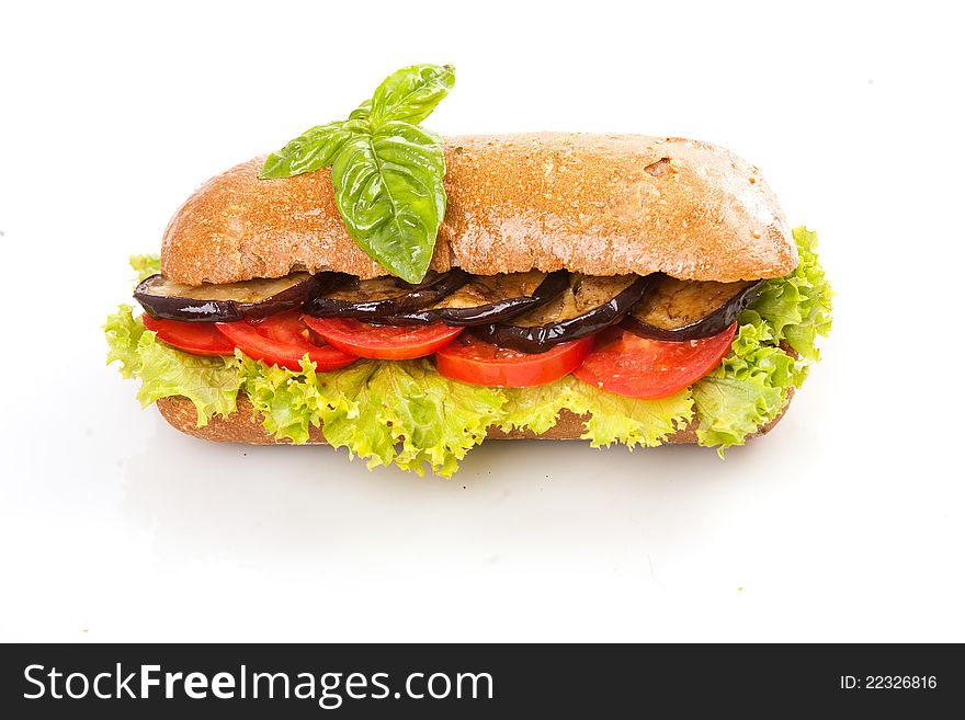 Big sandwich with fresh salad isolated on white background. Big sandwich with fresh salad isolated on white background