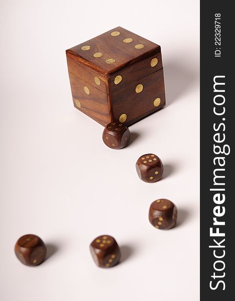 Six wooden dices for casino gambling. Six wooden dices for casino gambling