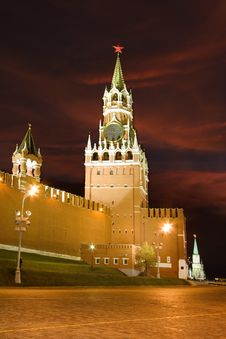 Kremlin Clock Tower At Night, Moscow Stock Image Kremlin Clock Tower At Night, Moscow Stock Image