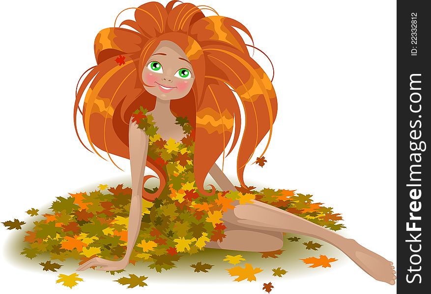 Girl in the image of autumn.Illustration