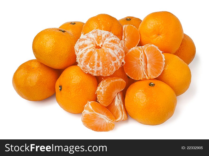 Tangerines pile against white background
