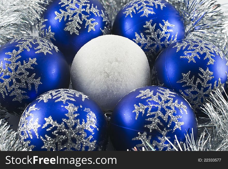 Christmas decoration of the Christmas balls blue and white