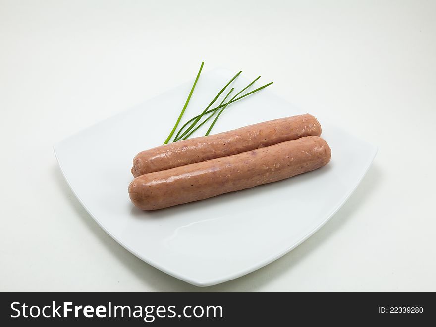 Raw frankfurters with white background. Raw frankfurters with white background