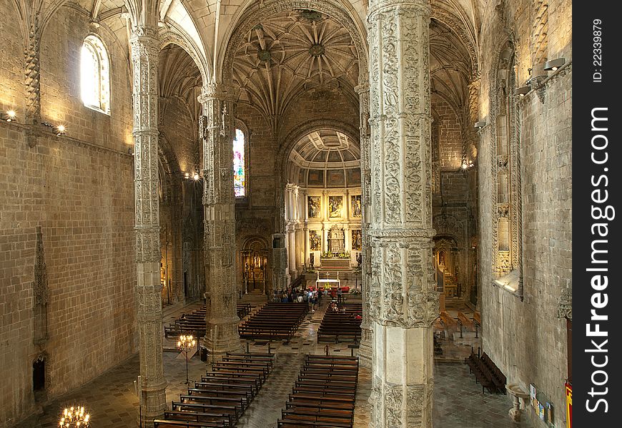 Mosteiro dos Jeronimos-The ceiling in the nave of the church,Belem/Lisbon/,Portugal. Mosteiro dos Jeronimos-The ceiling in the nave of the church,Belem/Lisbon/,Portugal