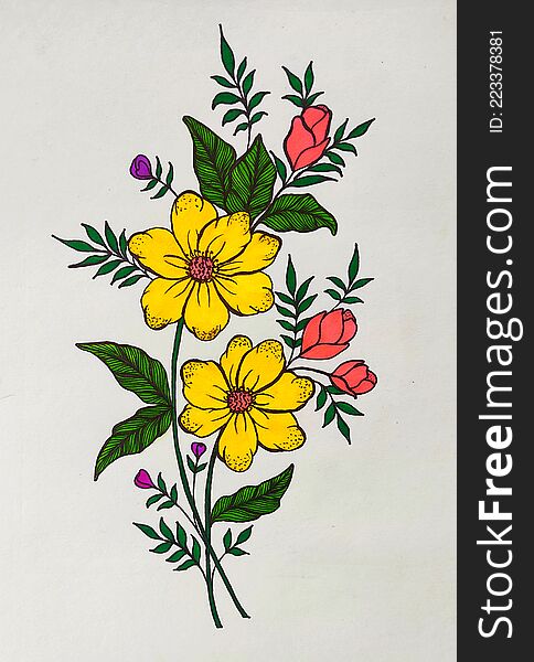 Beautiful yellow flower freehand illustration