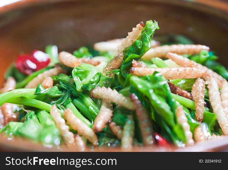 Chinese cuisine-- Budworm and vegetables