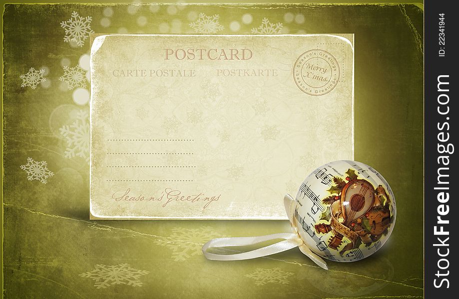 Vintage shabby background with old postcard for congratulations and invitations. Vintage shabby background with old postcard for congratulations and invitations