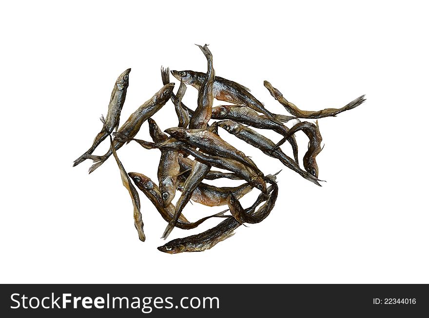 Dried small sea fish isolated on a white