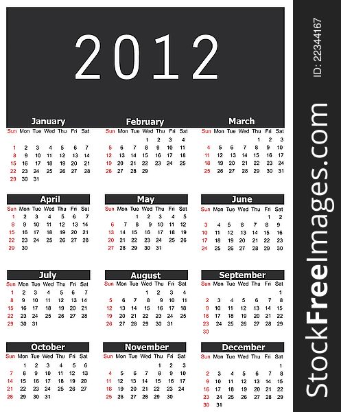 Vector illustration of 2012 calendar. Vector illustration of 2012 calendar