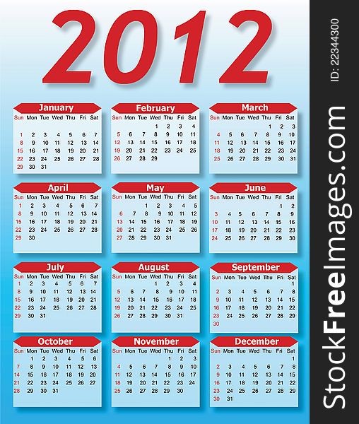 Vector illustration of 2012 calendar. Vector illustration of 2012 calendar