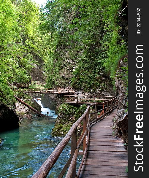 Vintgar Gorge And Wooden Path At Bled