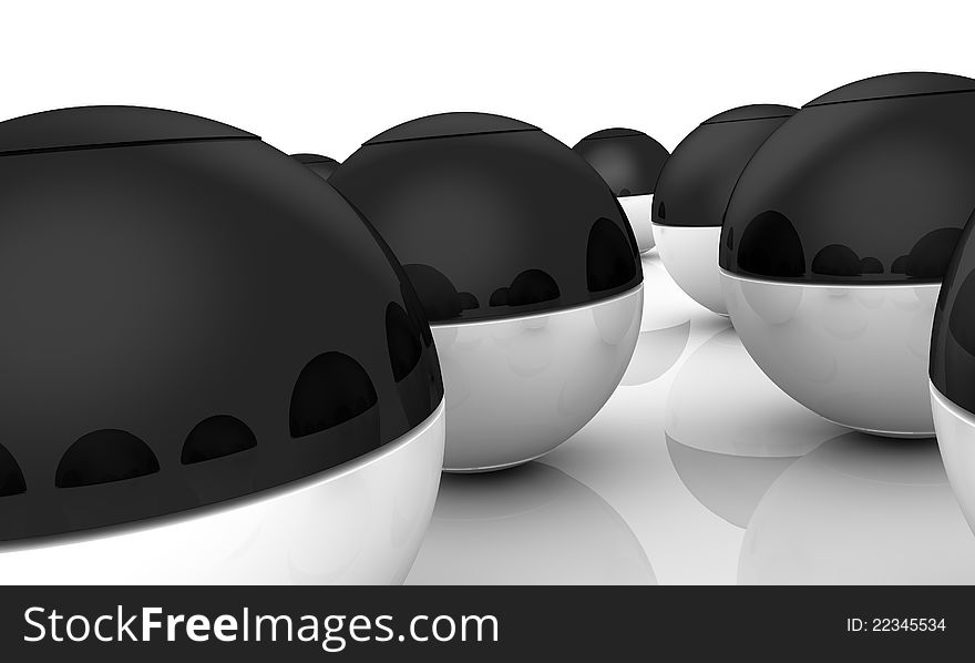 Extreme closeup of some spheres in black and white (3d render)