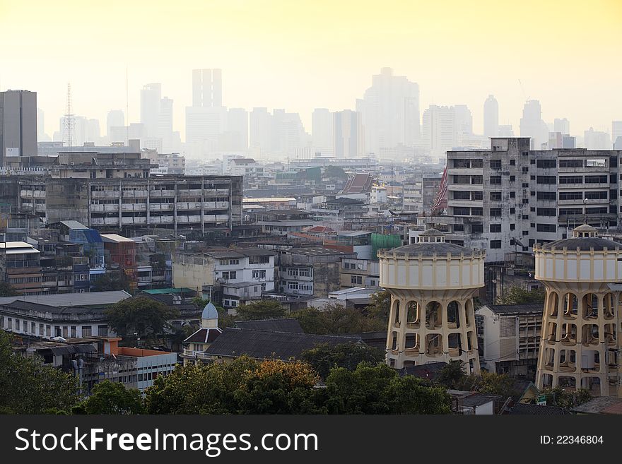 Bangkok panorama view from golden mountain.