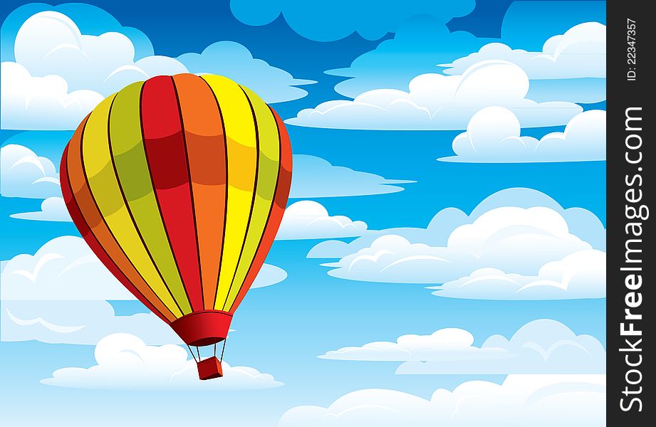 Colored balloon on a blue sky and white clouds. Colored balloon on a blue sky and white clouds