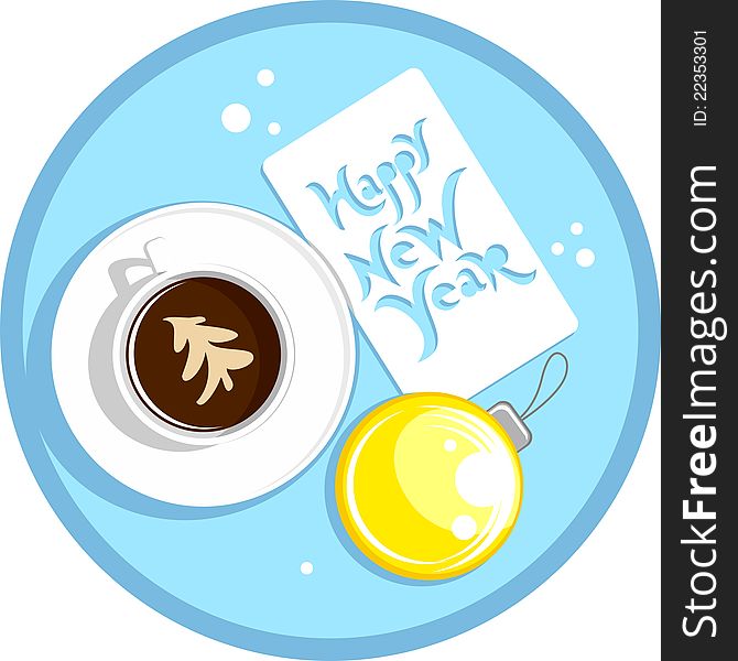 New year coffee cup and sticker that says Happy New Year