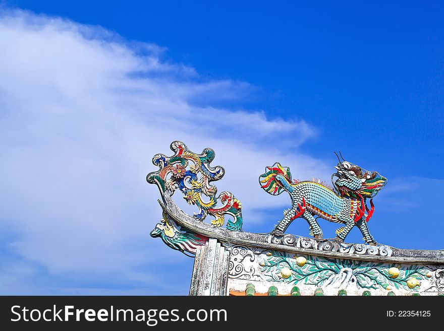 Beautiful dragon with blue sky as background