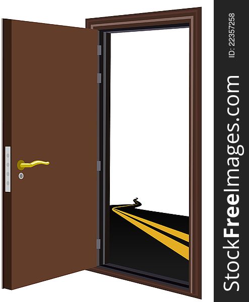 Open the door and highway with a dividing strip. The illustration on a white background. Open the door and highway with a dividing strip. The illustration on a white background.
