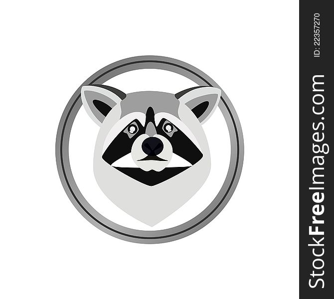 Round head badge with a raccoon. The illustration on a white background