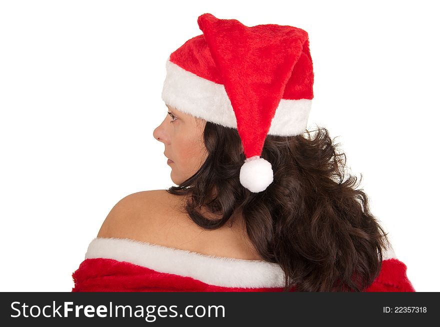 sexy young brunette woman dressed as Santa