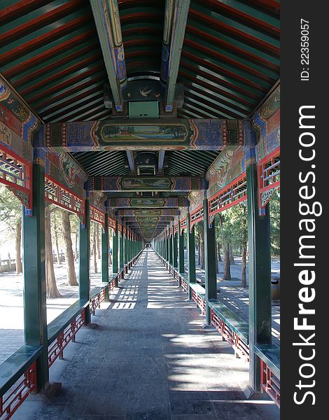 The gallery of Summer Palace in Beijing, China. Summer Palace is the royal garden of Qing Dynasty China.