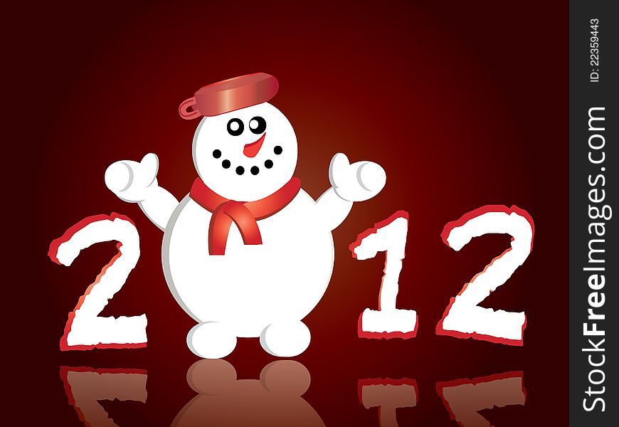 Happy New Year greeting card with snowman.