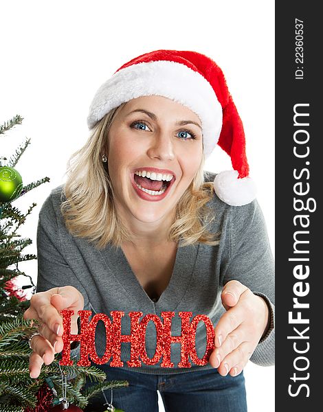 Cheery Woman With Christmas Ornament