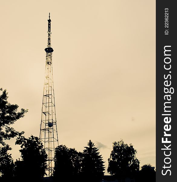 Modern antenna on blue sky