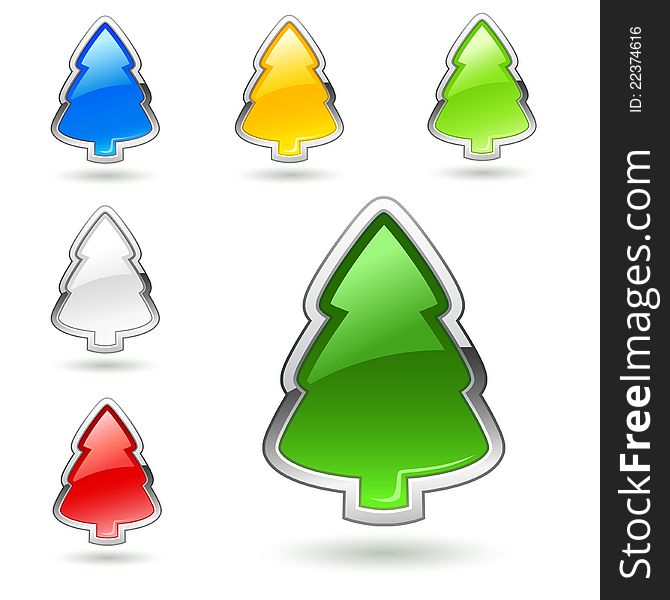 Christmas tree,  glass buttons (icons) set. Christmas tree,  glass buttons (icons) set.