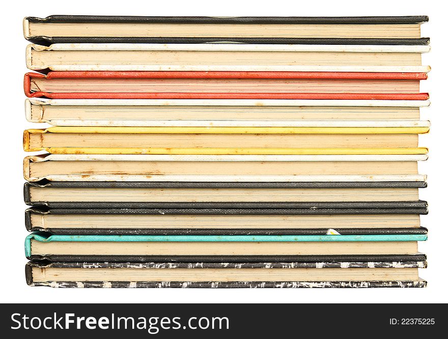 Stack of colorful old books background