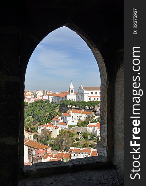 The is a view from st georges castle ( castelo sao jorge ) in lisbon towards the catherdral. The is a view from st georges castle ( castelo sao jorge ) in lisbon towards the catherdral