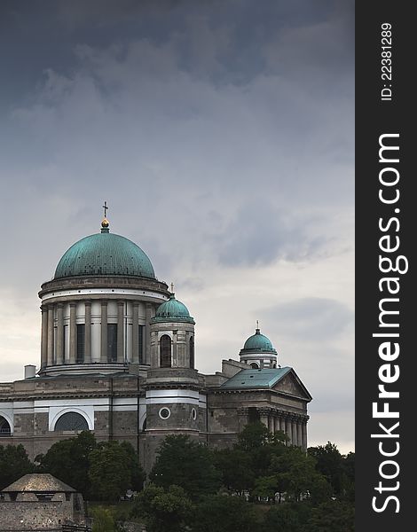 Dome of the famous cathedral in Hungary, on a stormy day. Dome of the famous cathedral in Hungary, on a stormy day.