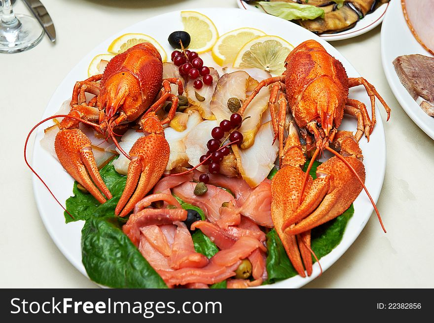 Boiled crawfish on a plate