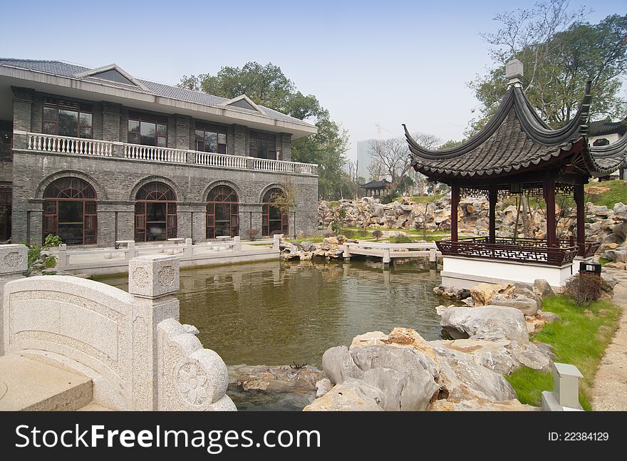 The courtyard with a pavilion in chinese style