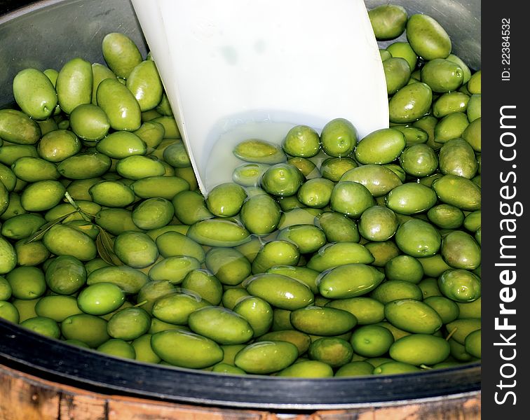 Green olive at market in the town of la spezia