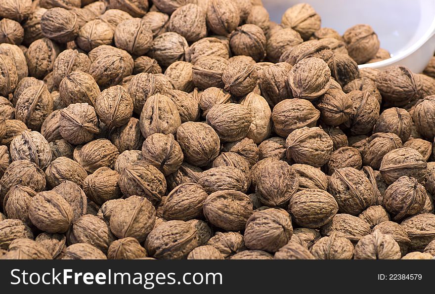 Walnuts at market in the town of la spezia