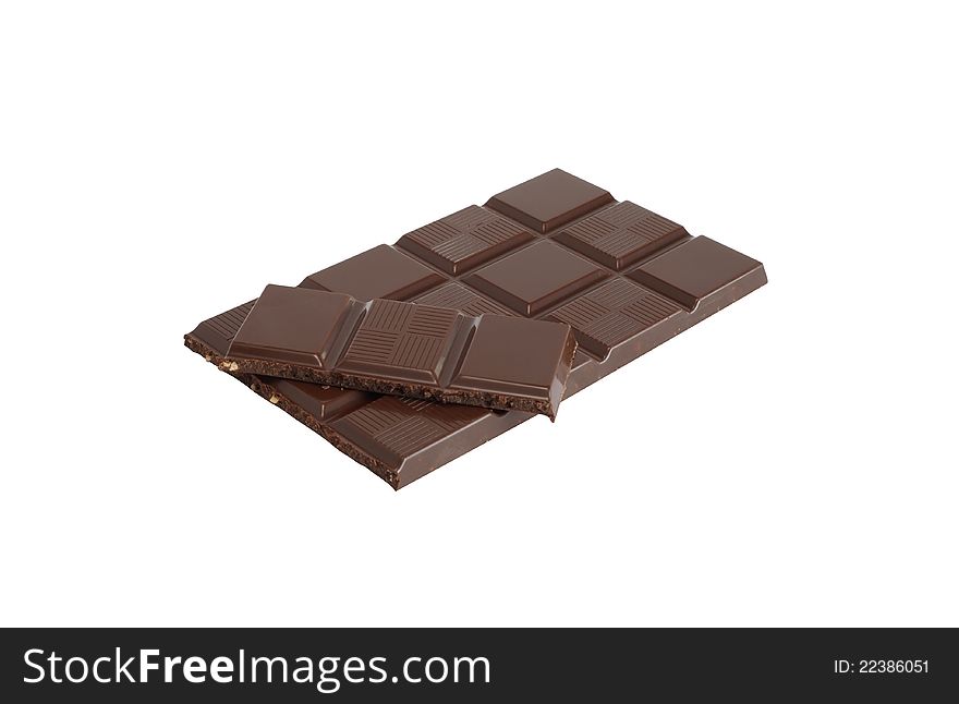 Bar of chocolate with nuts isolated on white background with clipping path