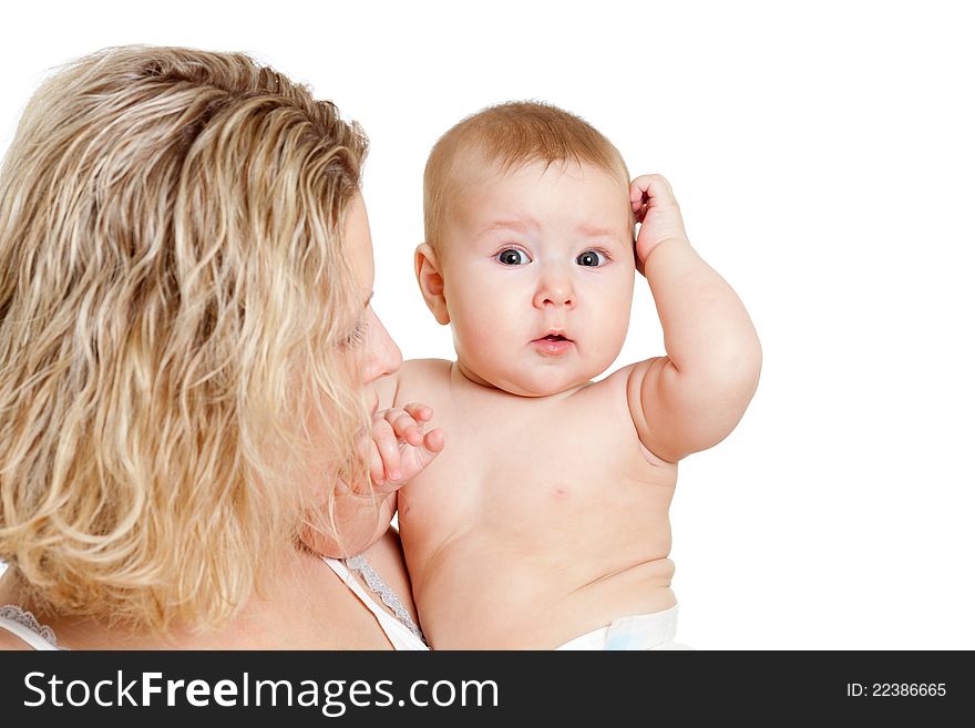 Mother with her baby over white background. Mother with her baby over white background