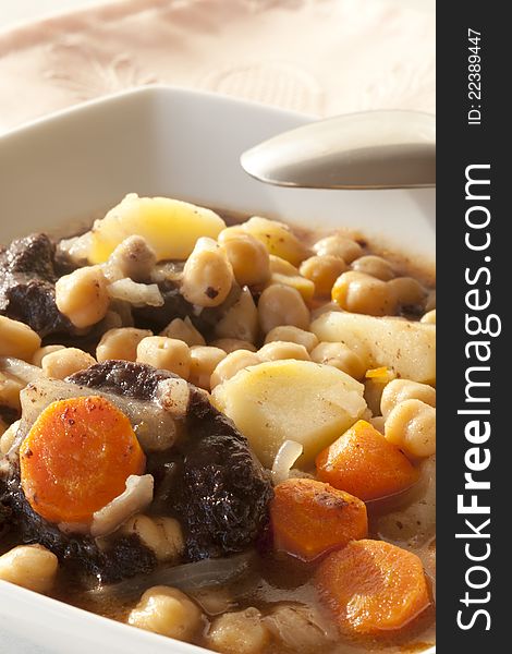 Chickpea stew with black pudding and potato. Chickpea stew with black pudding and potato