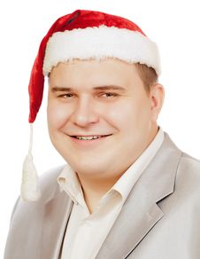 Young Man In Hat Santa Claus. Royalty Free Stock Photos