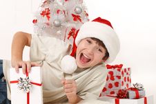 Cheerful Child With Christmas Gifts Royalty Free Stock Photo Cheerful Child With Christmas Gifts Royalty Free Stock Photo