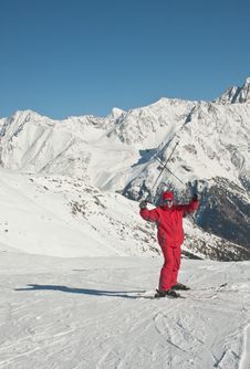Skier And Mountains Royalty Free Stock Images
