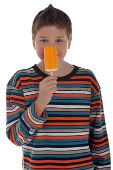 Young Boy Holding Popsicle Royalty Free Stock Images