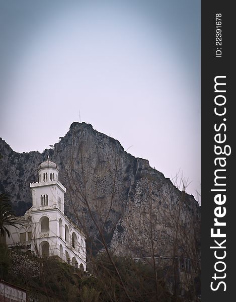 Capri medieval church built on a mountain slope, Italy