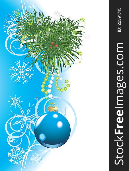 Christmas Tree With Blue Ball And Snowflakes